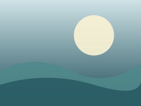 Abstract seascape in deep teal with a low cream sun